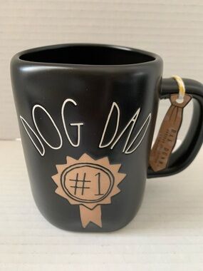 Rae Dunn Dog Dad Black #1 Ribbon Ceramic Coffee Mug NEW